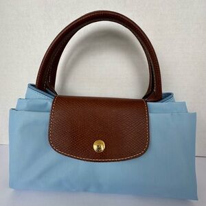 Longchamp Light Blue and Brown Tote